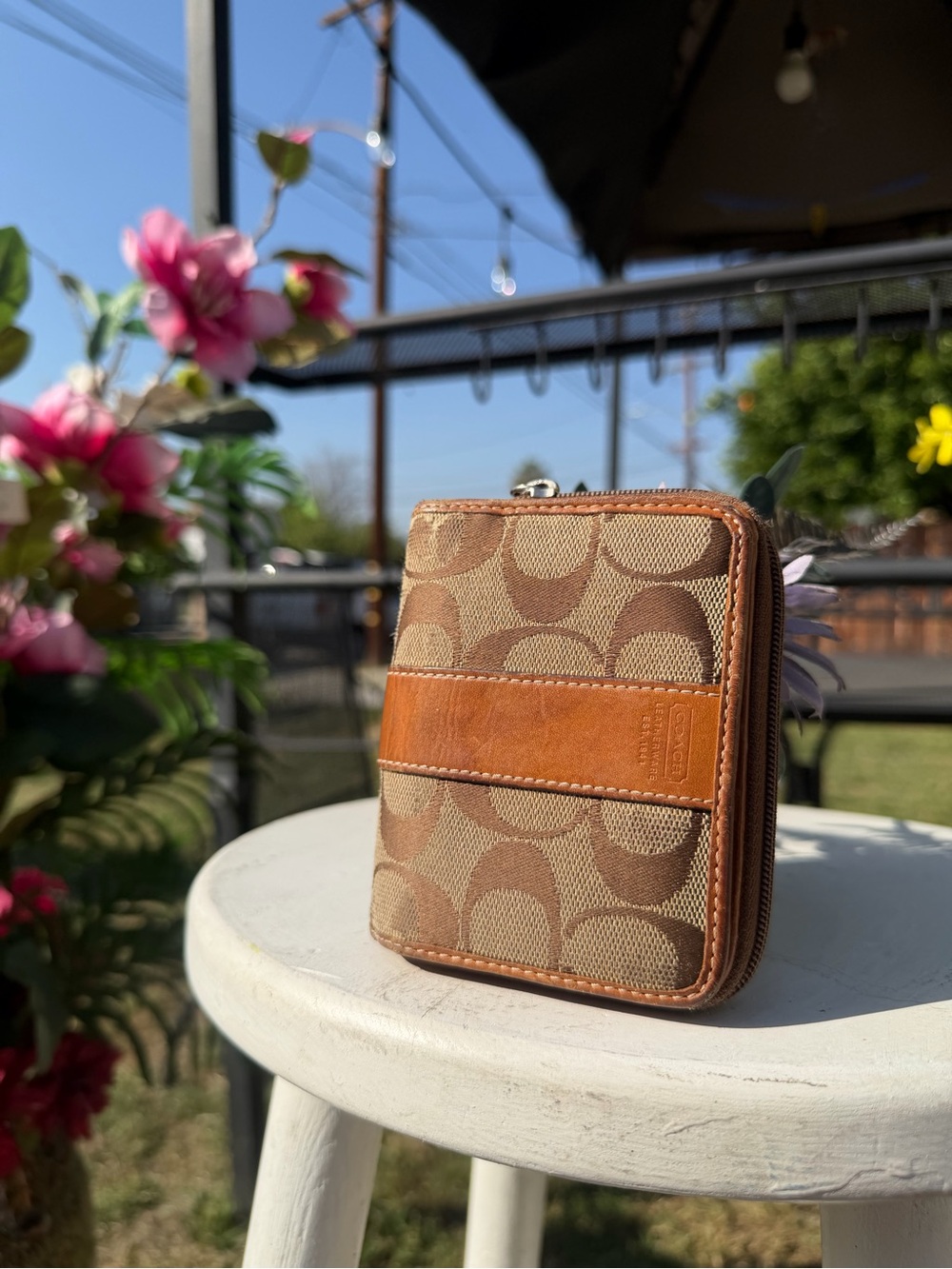 Coach Brown/Tan Signature Zip Wallet